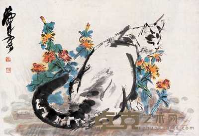 黄胄 猫 镜心 47×69cm